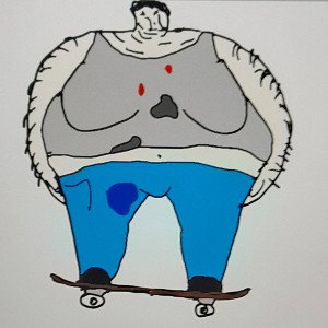 fat man on top of a skate board