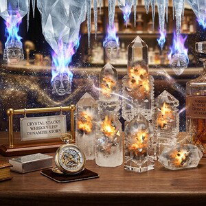 CRYSTAL STACKS IN WHISKEY LISP-DYNAMITE STORY 