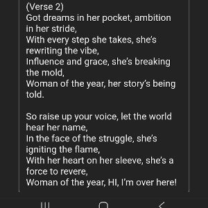 Working on (Woman of the year HI Rapfame I'm over here)