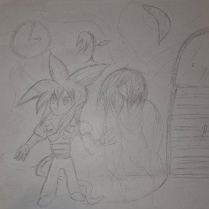Two silhouettes in charcoal
