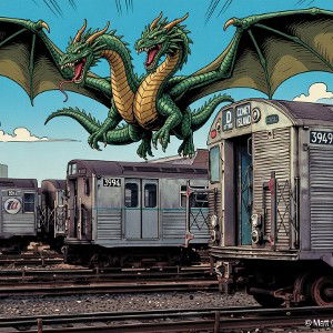 Double headed dragon looking at the Coney Island yards 