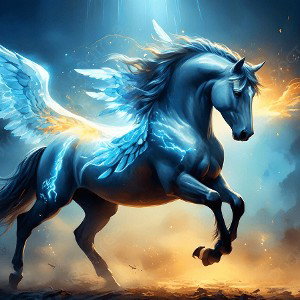 blue horse with wings. by Maria 
