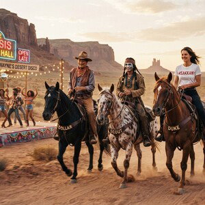 SHE RODE LIKE TONTO ON HIS HORSE LIKE JOHN WAYNE