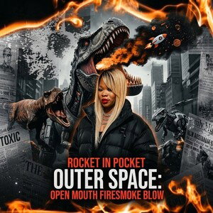 ROCKET IN POCKET OUTER SPACE P:STARFIRE OPEN MOUTH FIRESMOKE BLOW 
