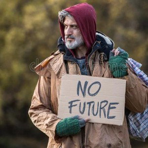 homeless man point off view 