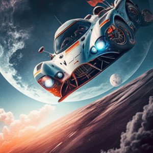 Car driving in outer space