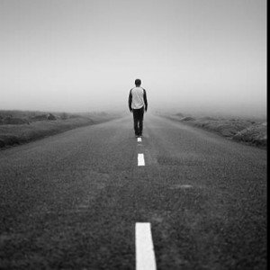 I am walking on the road 