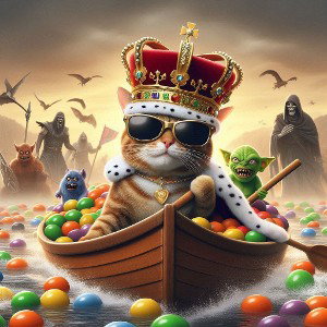 Meowing at goblins gobblin' skittles